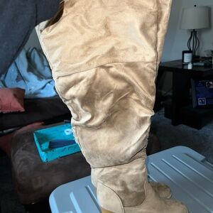 Tan Suede Over Knee-High Boots
